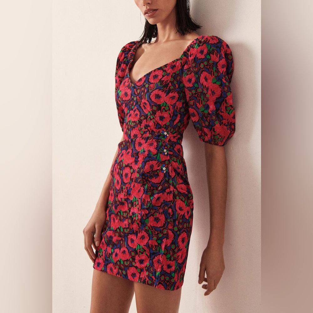 ba&sh Floral Mini Dress - Red and Blue